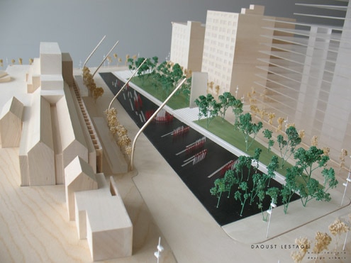 Une maquette du Quartier des spectacles Une maquette du Quartier des spectacles