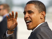 Barack Obama quitte Green Bay apr�s un discours, lundi.