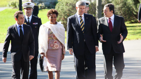 MM. Sarkozy, Harper et Barosso accueillis par Micha�lle Jean � La Citadelle