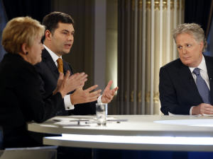 Les trois chefs Pauline Marois, Mario Dumont et Jean Charest, lors du d�bat du Qu�bec
