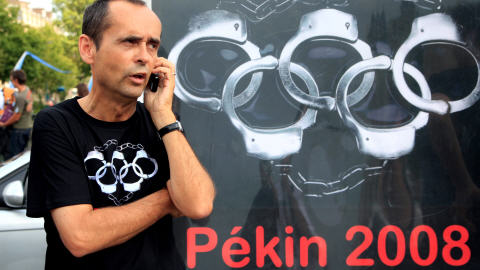 Robert M�nard en ao�t 2007 lors de la campagne contre les Jeux olympiques de P�kin.