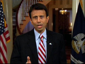 Le gouverneur républicain Bobby Jindal lors de sa réplique à Barack Obama