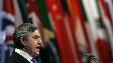 Le premier ministre Gordon Brown lors de la conf�rence de presse de cl�ture.