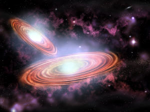Deux trous noirs au centre d'une galaxie (impression artistique)