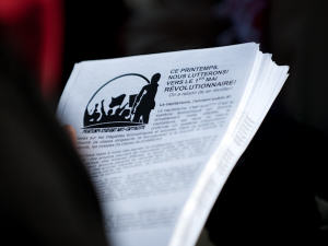 Tract distribué lors de la manifestation contre la brutalité policière à Montréal