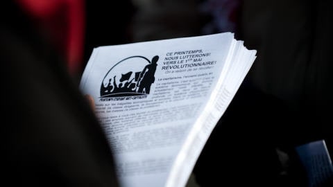Tract distribué lors de la manifestation contre la brutalité policière à Montréal