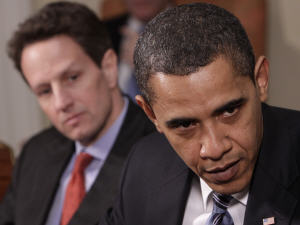 Le président Barack Obama et le secrétaire au Trésor, Timothy Geithner
