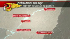 Carte des repaires des Hells Angels visés par l'opération SharQc.