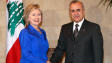La secr�taire d'�tat am�ricaine Hillary Clinton en compagnie du pr�siodent libanais Michel Sleimane, � Baabda au Liban.