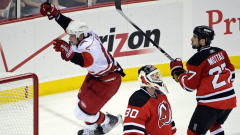 Eric Staal, Martin Brodeur et Mike Mottau
