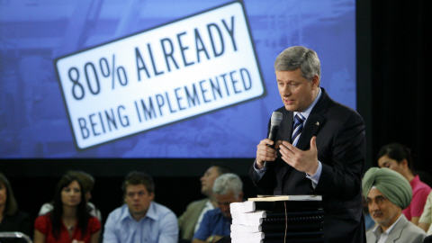 Stephen Harper pr�sente son rapport d'�tape sur l'�conomie � Cambridge, en Ontario