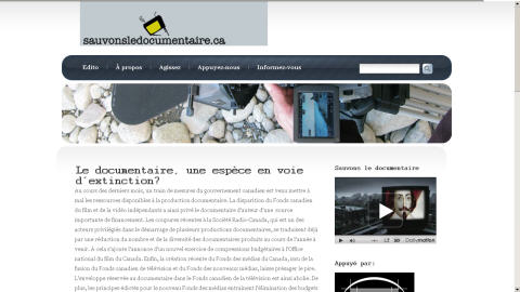 Page internet de � Sauvons le documentaire �