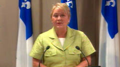 La chef du Parti qu�b�cois, Pauline Marois, lors de son point de presse