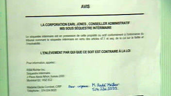 Avis de s�questre int�rimaire au bureau de la Corporation Earl Jones