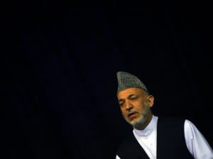 Le président Hamid Karzaï lors d'un rassemblement électoral à Kaboul