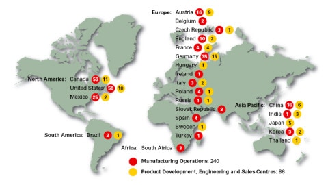 Pr�sence mondiale de Magna International (en anglais)