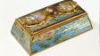 Bo�te � timbre de Louis C. Tiffany, vers 1902-1910, bronze dor�, mosa�que de verre moul�-press�