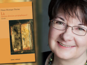 Diane-Monique Daviau et la couverture de son livre