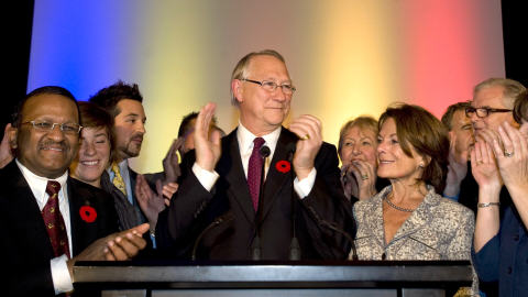 Le maire de Montr�al, G�rald Tremblay, c�l�bre sa troisi�me �lection � la mairie, le 2 novembre 2009.