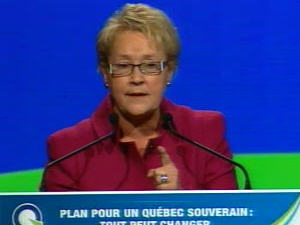 La chef du Parti québécois, Pauline Marois, lors de son discours de clôture au conseil national du PQ, dimanche