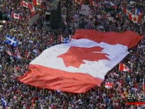 Grand rassemblement du love-in, à Montréal, à quelques jours du référendum de 1995.