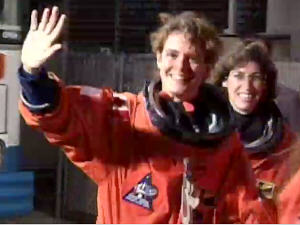 L'astronaute Julie Payette avant son premier vol dans l'espace, en 1997
