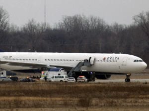 L'avion de Delta Airlines qui a été la cible d'un attentat déjoué le 25 décembre.