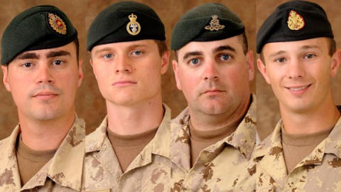 Le sergent George Miok, le soldat Garrett William Chidley, le sergent Kirk Taylor et le caporal Zachery McCormack