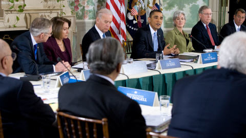Barack Obama a pr�sid� la rencontre, qui a r�uni une quarantaine d'�lus des deux partis.