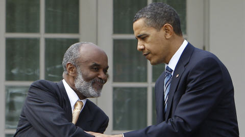 Les pr�sidents ha�tien et am�ricain, Ren� Pr�val et Barack Obama.