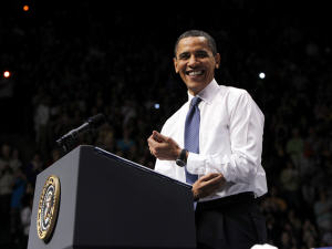 Le président Obama lors d'un discours sur la réforme de l'assurance maladie à Fairfax, en Virginie