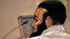Dessin judiciaire d'Omar Khadr effectué en juillet 2009.