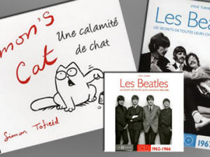 Couvertures des livres sur les chansons des Beatles et sur « Une calamité de chat »