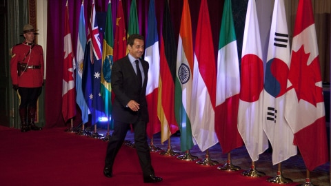 L'arriv�e du pr�sident de la France Nicolas Sarkozy au d�ner officiel du G20