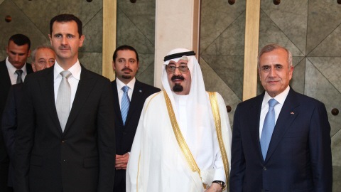 Le pr�sident syrien Bachar Al-Assad, le roi d'Arabie Abdallah et le pr�sident libanais Michel Sleimane