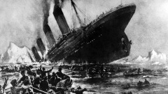 Dessin d'artiste représentant le naufrage du paquebot Le Titanic.