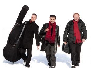 de gauche à droite : le contrebassiste Ian Simpson, le bandonéoniste Denis Plante et le guitariste David Jacques