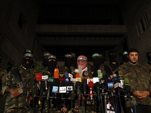 Conférence de presse des groupes armés palestiniens à Gaza.