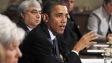 Barack Obama s'adresse aux journalistes � la sortie d'une r�union avec son cabinet � la Maison-Blanche, le 4 novembre