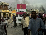 Des partisans du candidat d�fait Michel Martelly manifestent, � Port-au-Prince.