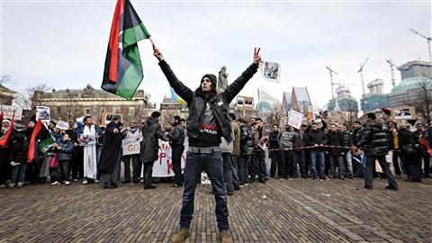 Manifestation contre le régime libyen mardi aux Pays-Bas.