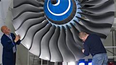 Une roue de turbine au centre d'essais de Rolls-Royce à Dahlewitz, en Allemagne