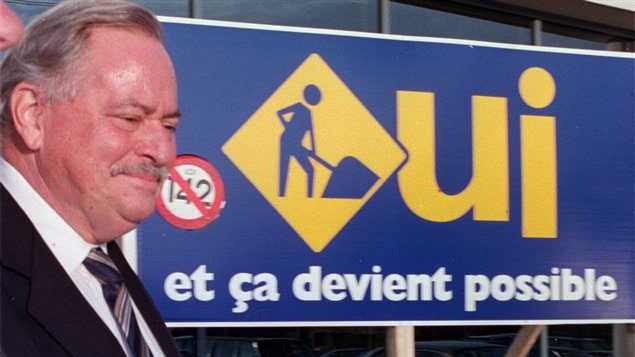 Le premier ministre Jacques Parizeau pendant la campagne référendaire de 1995.