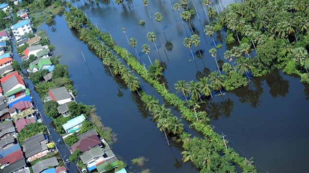 Une région inondée de la province de Pathum Thani