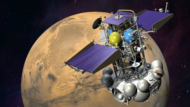 Représentation artistique de la mission que devait accomplir l'atterrisseur sur Phobos