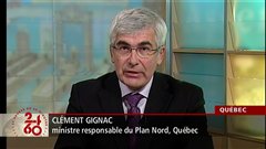 Anne-Marie Dussault en discute avec le ministre des Ressources naturelles et de la Faune, responsable du Plan Nord, Clément Gignac.