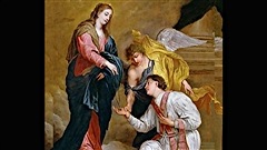 Saint Valentin de Terni reçoit un rosaire des mains de la Vierge, une scène de David Teniers III / © ReaverFlash, Wikipedia Saint Valentin de Terni reçoit un rosaire des mains de la Vierge, une scène de David Teniers III / © ReaverFlash, Wikipedia