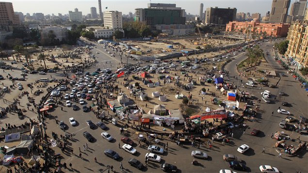 La place Tahrir, au Caire, un an jour pour jour après le départ d'Hosni Moubarak