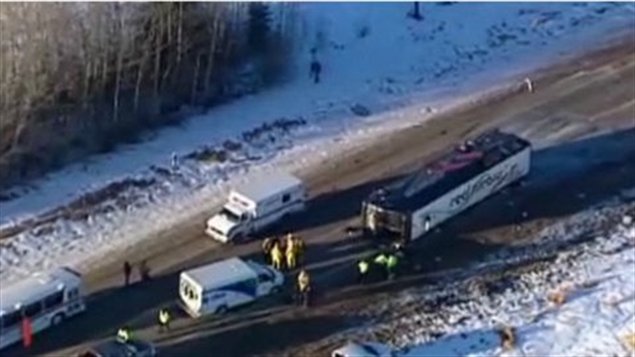 Accident autobus près de Redwater, en Alberta