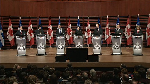 Les sept candidats à la succéssion de Jack Layton lors du débat à Québec